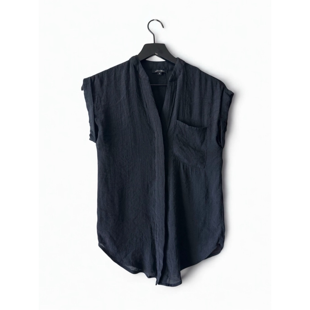 Papermoon Black Textured Cap Sleeve Blouse Top Women’s Size Small